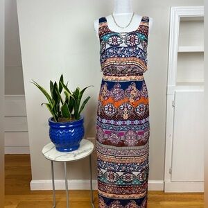 Sleeveless Floral Maxi Dress Lightweight Sheer Boho Tank Style Dress